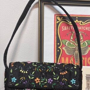 Charter Club Black Floral Embroidered Shoulder Bag